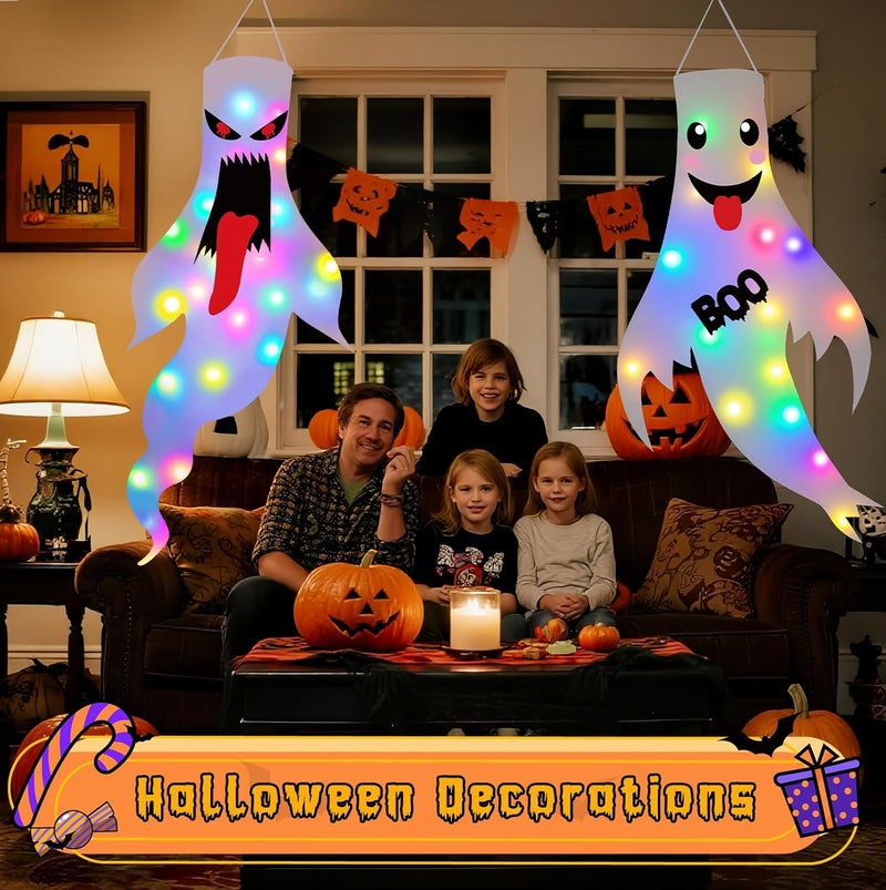 Tepoobea Halloween Decorations Outdoor Indoor, 2 Pack Light Up Ghost Decorations with LED Lights, Hanging Ghost Halloween Decor for Yard Porch Garden Lawn Party (1A-2Pack) - Image 2